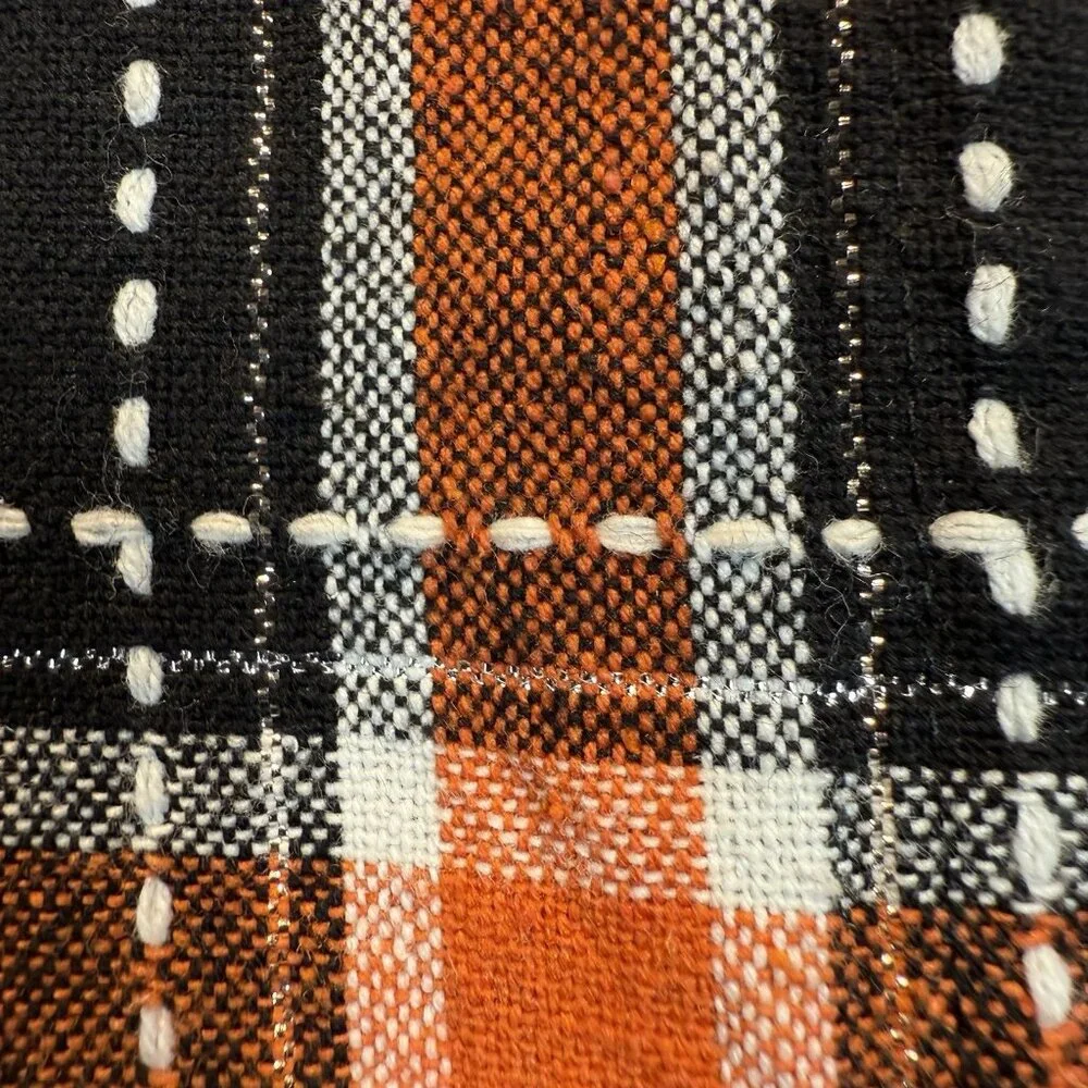 Cynthia Rowley Tablecloth Plaid 60”x 84” Orange Black White Silver Halloween